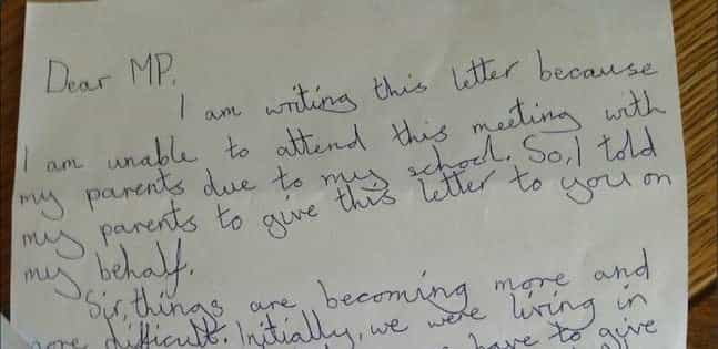 PICTURE – Eight-Year-Old Girl Sends Heartbreaking Letter To Her Local MP