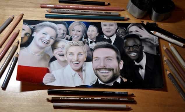 Artist Draws THAT Oscars Selfie And It Looks Exactly Like The Real Thing Artist Draws THAT Oscars Selfie And It Looks Exactly Like The Real Thing