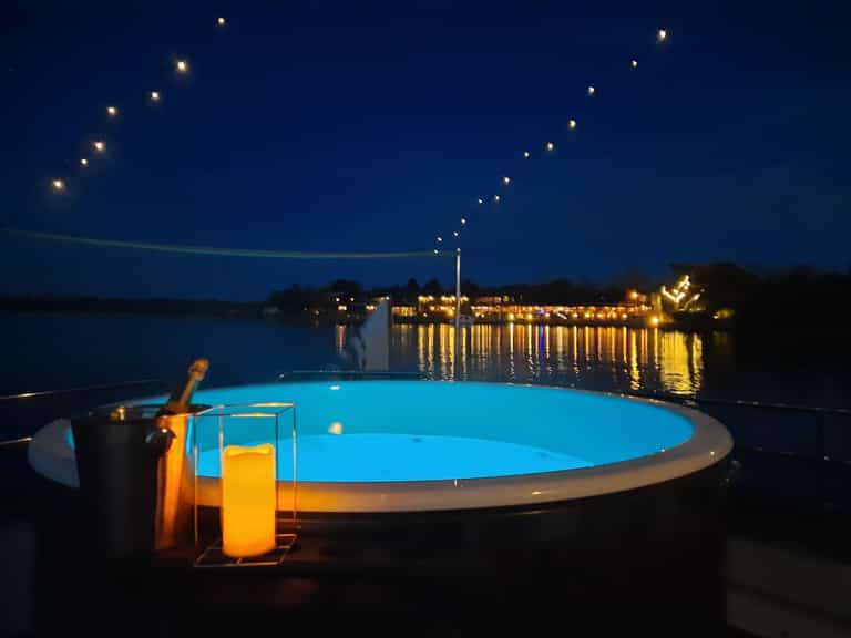 You and the gals can now float around in a BYOB hot tub boat