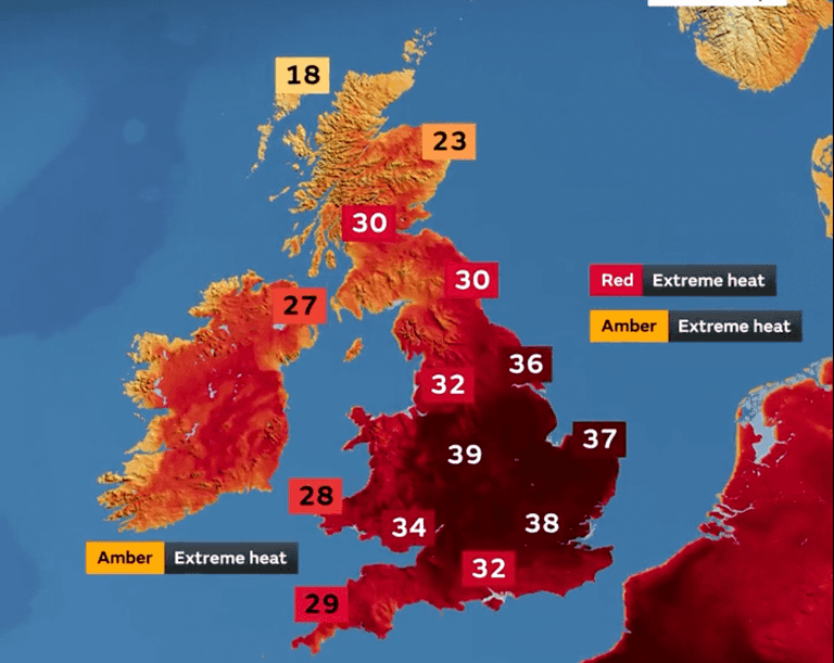 Warning issued as UK could hit 41 degrees today Warning issued as UK could hit 41 degrees today