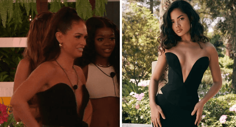 Islander style: Olivia’s deep V black corset from Love Island