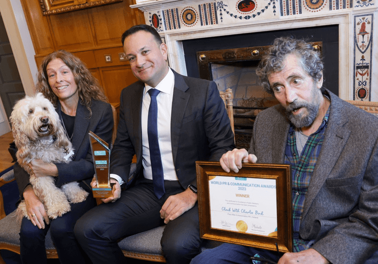 Leo Varadkar presents Charlie Bird with a special award