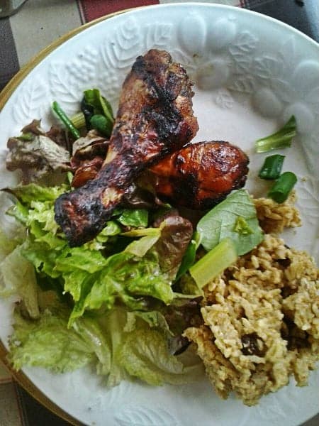 Sticky Oriental Drumsticks with Curried Raisin Rice