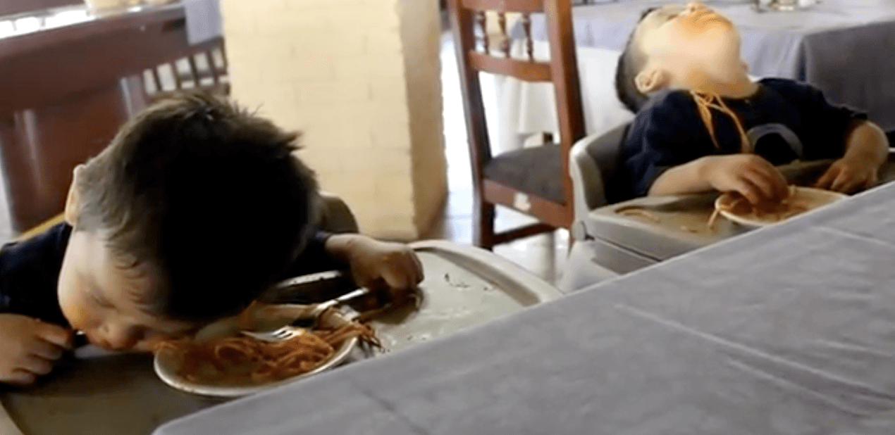 Hungry or Sleepy? Cute Twins Can’t Stay Awake Long Enough For Dinner