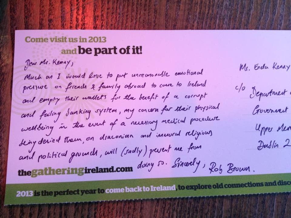 Thanks But No Thanks, Enda. One Man Turns Down ‘The Gathering’ With a Public Protest