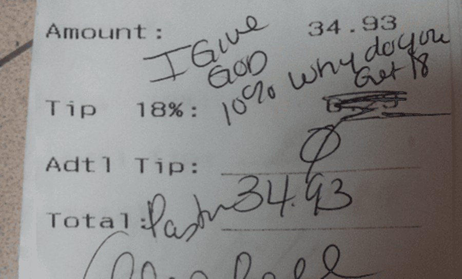 It’s Because I’m Holy: Customer Scrimps On Restaurant’s Requested Tip Because He “Gives God Ten Per Cent”