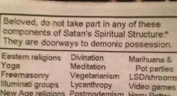 PICTURE – If You Are Partaking In Any Of The Below, You Are Clearly Worshipping Satan