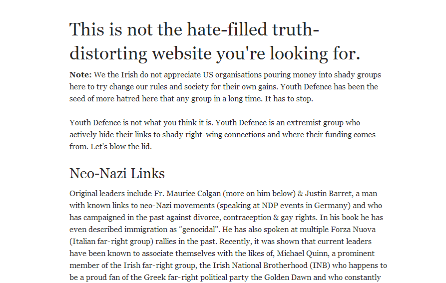 “Youth Defence is Not What you Think it is”: Pro-Life Website Gets Hacked