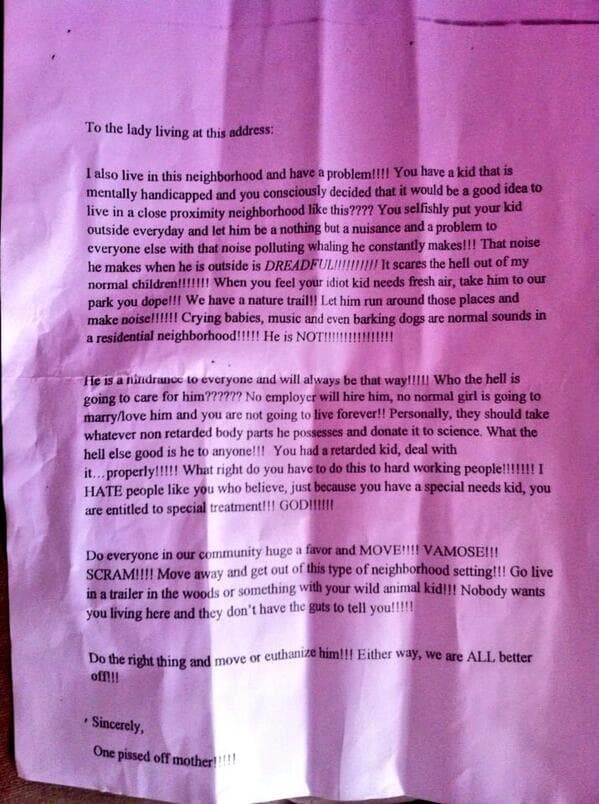 “Do The Right Thing And Move Or Euthanize Him.” Mother Receives Vile Letter About Her Autistic Son.
