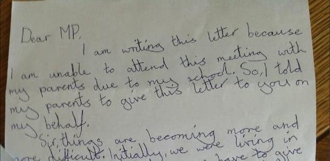PICTURE – Eight-Year-Old Girl Sends Heartbreaking Letter To Her Local MP