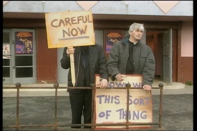 PIC: “Careful Now” Father Ted Enthusiast Helps Out With Storm Damage