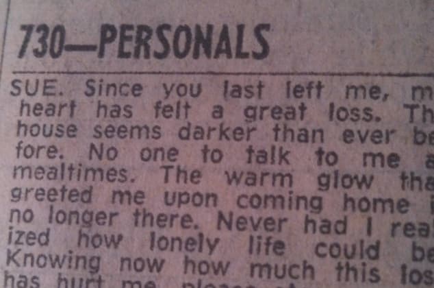 PICTURE – “Please Stop My Suffering” Is This One Of The Best Personal Ads We Have Ever Seen? Probably
