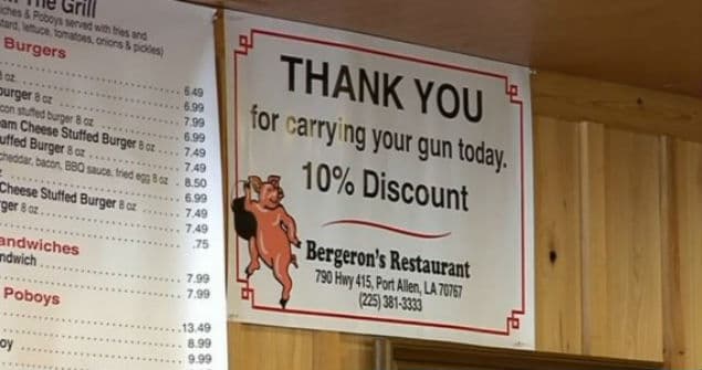 This Restaurant Offers A 10% Discount If You Carry A Gun