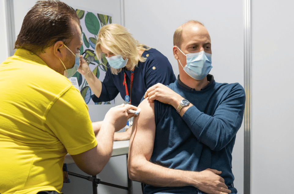Prince William gets first Covid vaccine, has big arms