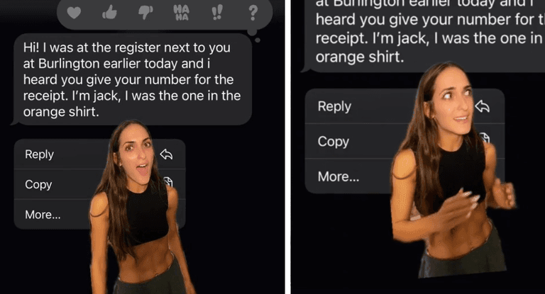 Woman horrified when man texts her after overhearing her say her number Woman horrified when man texts her after overhearing her say her number