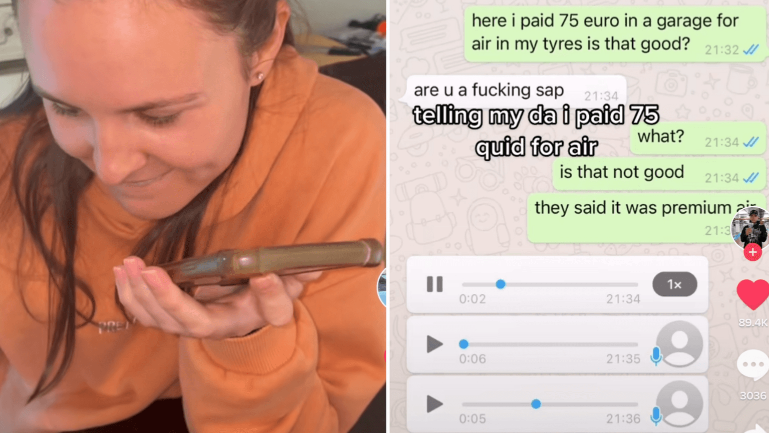 Irish TikTokers are telling their dads they paid €50 for ‘premium air’ in their tyres