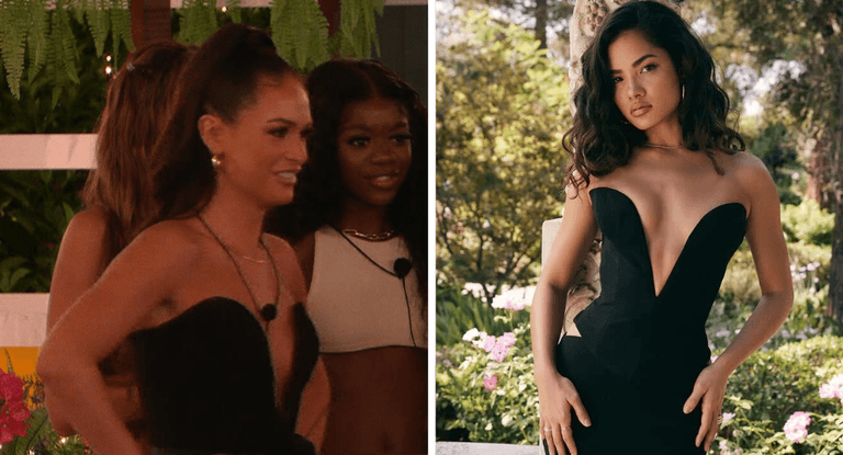 Islander style: Olivia’s deep V black corset from Love Island