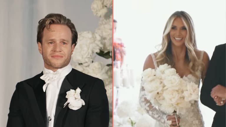 ‘A moment we’ll never forget’ – Olly Murs holds back tears in wedding clip as wife Amelia walks down aisle