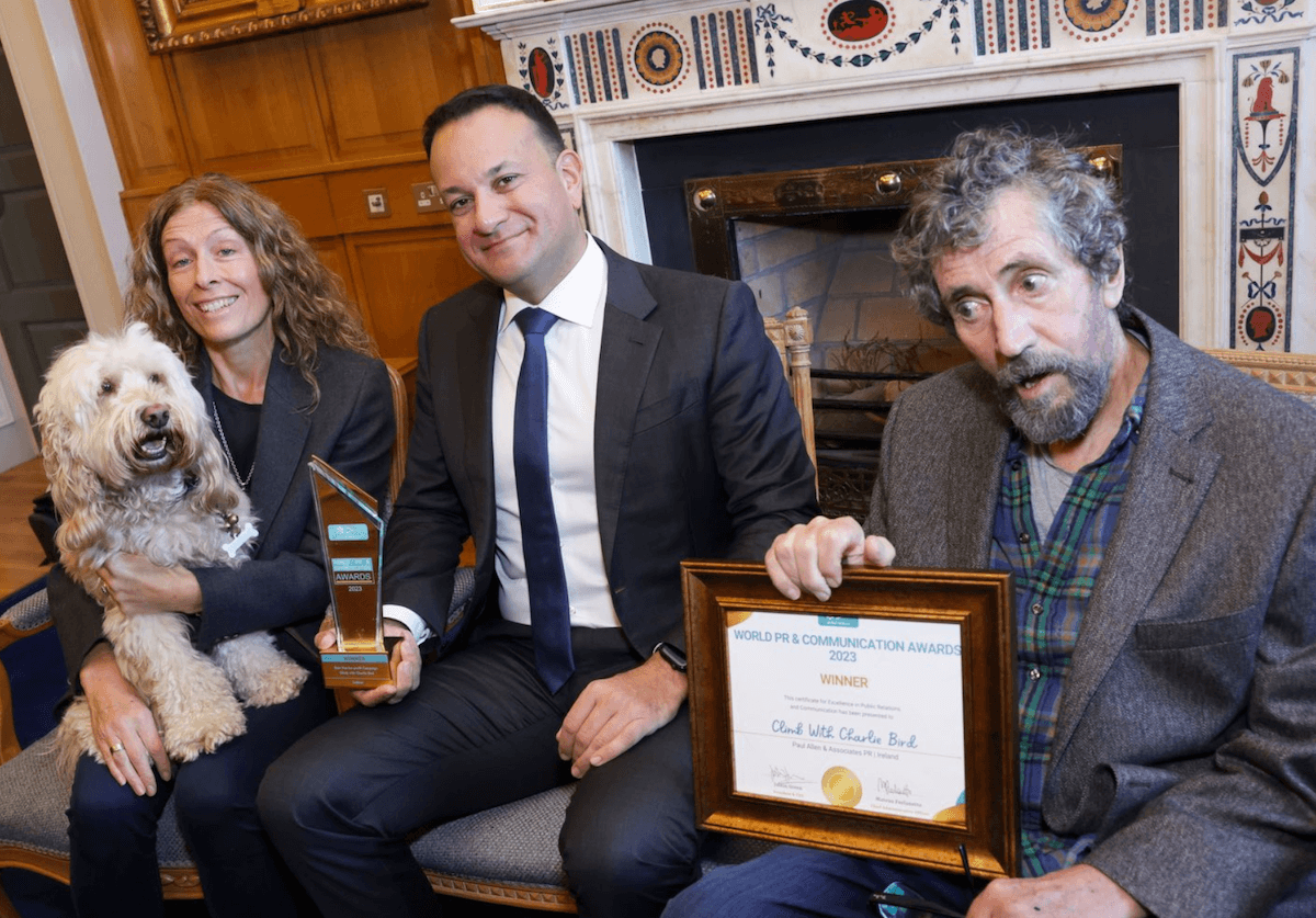 Leo Varadkar presents Charlie Bird with a special award
