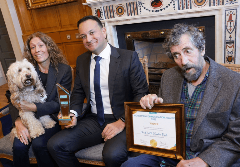 Leo Varadkar presents Charlie Bird with a special award