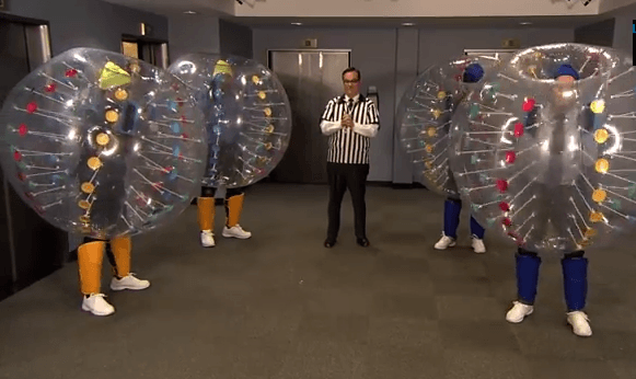 VIDEO: “Balls To The Wall” – Colin Farrell Joins Jimmy Fallon For A Game Of Bubble Soccer