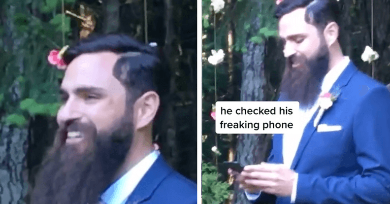 Viral video catches groom checking his phone while walking down the aisle