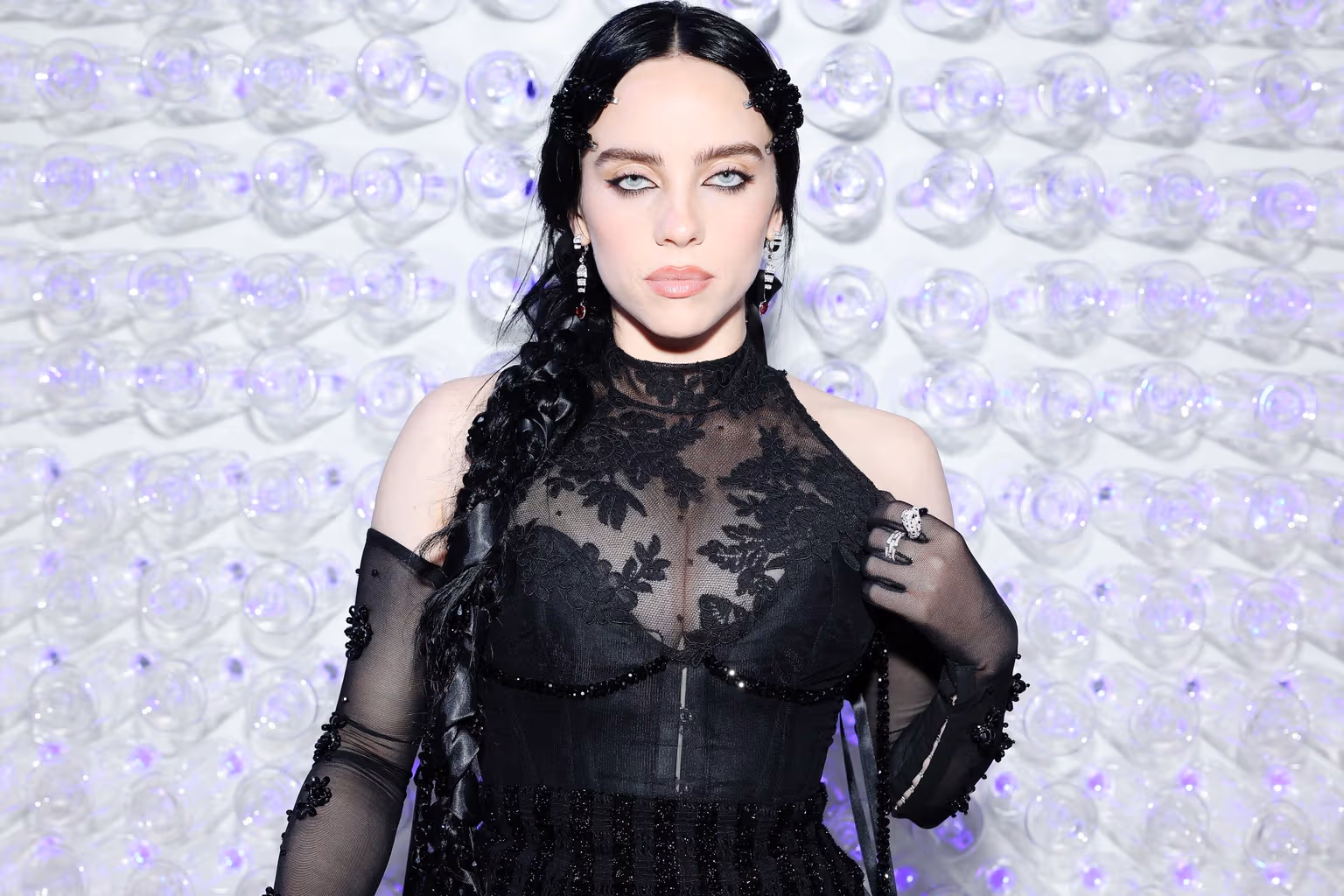 billie eilish black lace dress Billie Eilish Wore Black Lace Dress at the 2023 Met Gala