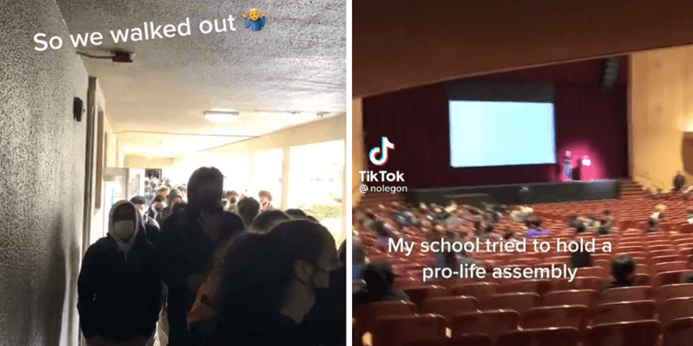 Students storm out of school after anti-abortion assembly Students storm out of school after anti-abortion assembly