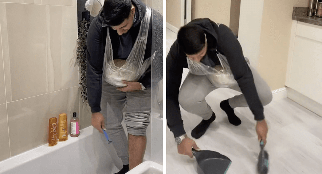 WATCH: Man tries on pregnancy bump and literally cannot function