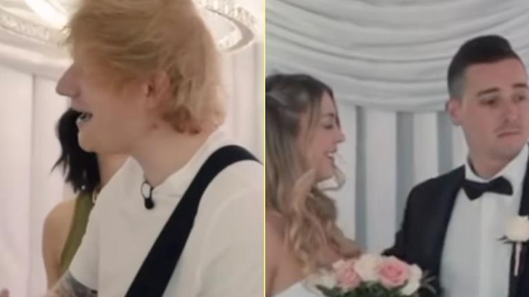Bride and groom react in the cutest way as Ed Sheeran crashes their wedding Bride and groom react in the cutest way as Ed Sheeran crashes their wedding