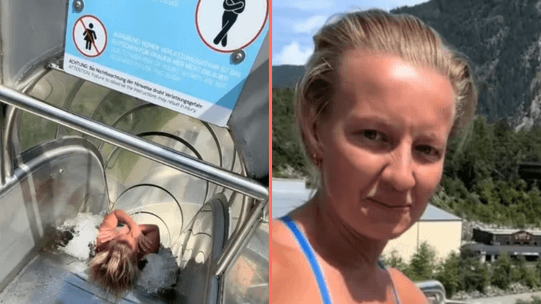 Diver ignores extreme water slide’s ‘no women’ warning and goes down it anyway Diver ignores extreme water slide’s ‘no women’ warning and goes down it anyway